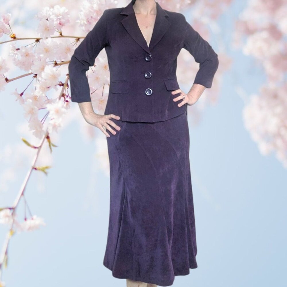 Cato Plum Purple Faux Suede Suit Skirt Set 14 Jacket , 8 Skirt